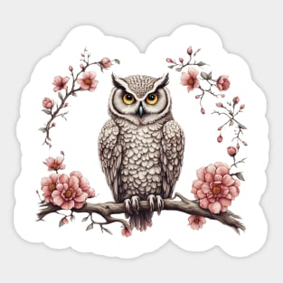 Owl on a tree branch flowers Sticker